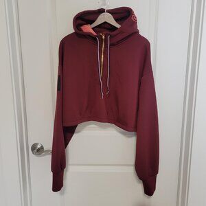 Mizuno Performance Women's Cropped Hoodie Ronda Rousey Burgundy Size XL Workout